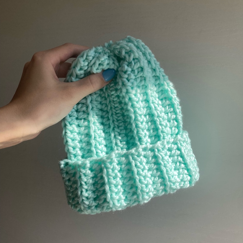 Crochet light blue chunky women’s Beanie